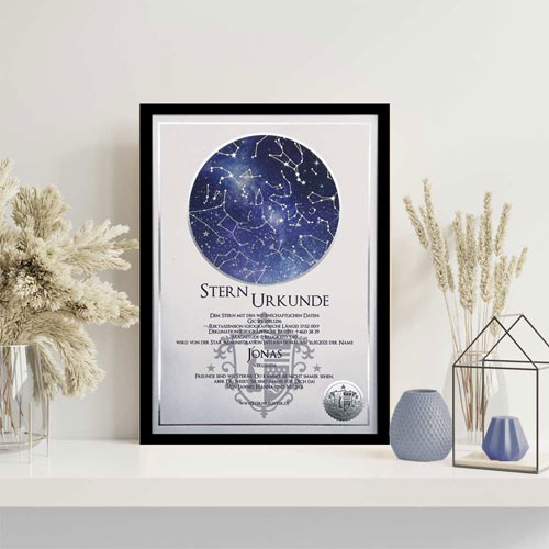 Sterntaufe-Urkunde Urkunde über die Sterntaufe mit Dekoration